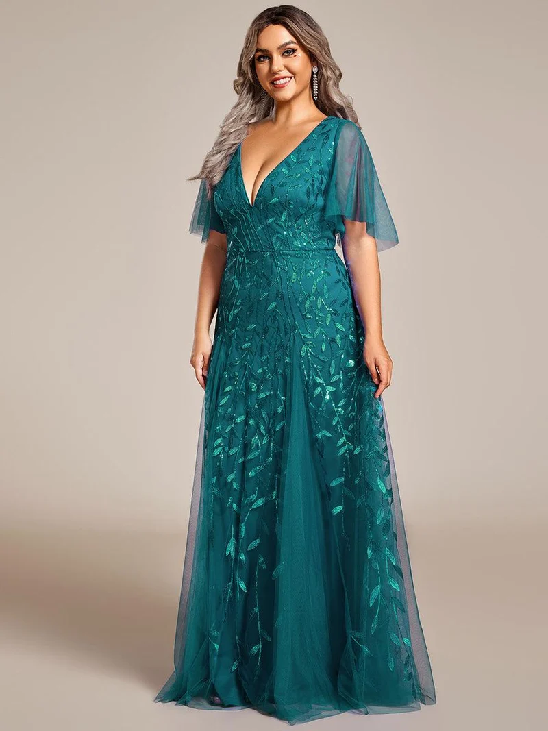 ever ASTRAL|Robe de soirée de mariage à col en V et manches à volants