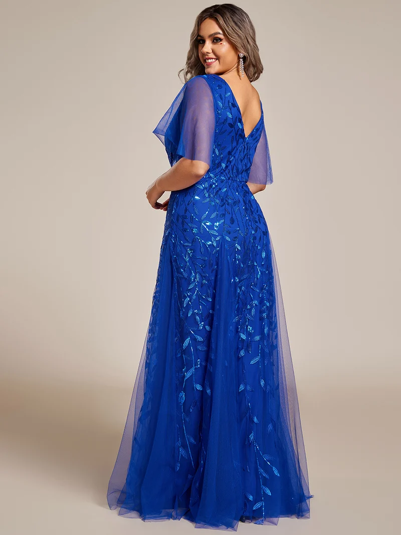 ever ASTRAL|Robe de soirée de mariage à col en V et manches à volants