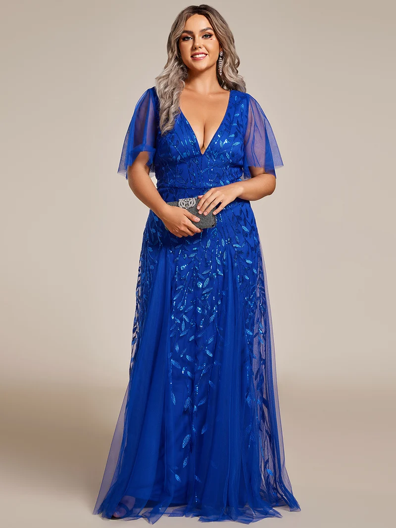 ever ASTRAL|Robe de soirée de mariage à col en V et manches à volants