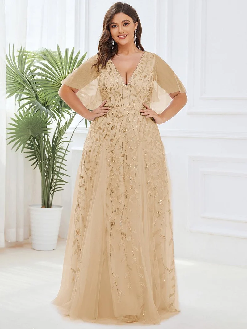 ever ASTRAL|Robe de soirée de mariage à col en V et manches à volants