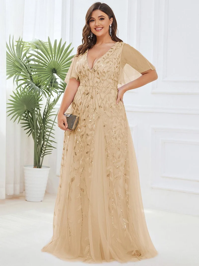 ever ASTRAL|Robe de soirée de mariage à col en V et manches à volants