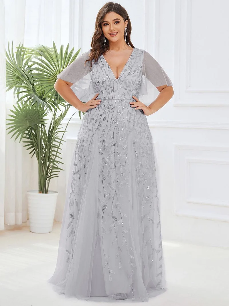 ever ASTRAL|Robe de soirée de mariage à col en V et manches à volants