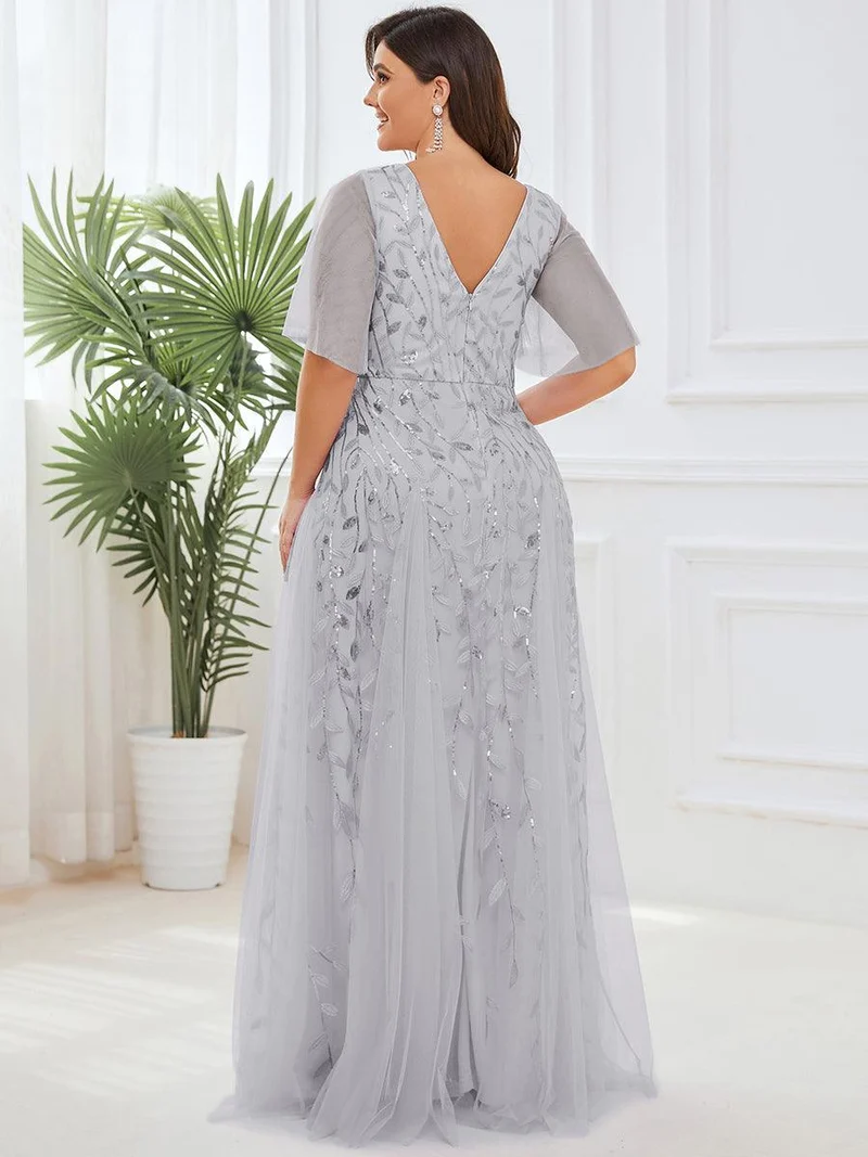 ever ASTRAL|Robe de soirée de mariage à col en V et manches à volants