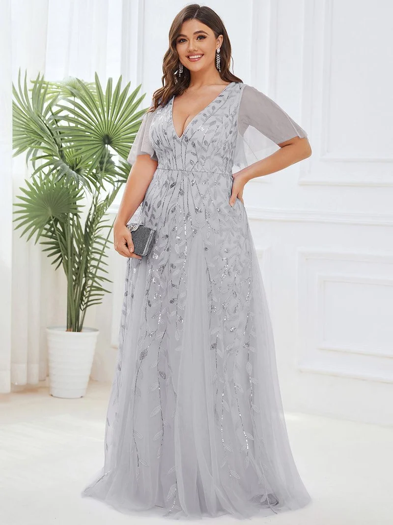 ever ASTRAL|Robe de soirée de mariage à col en V et manches à volants