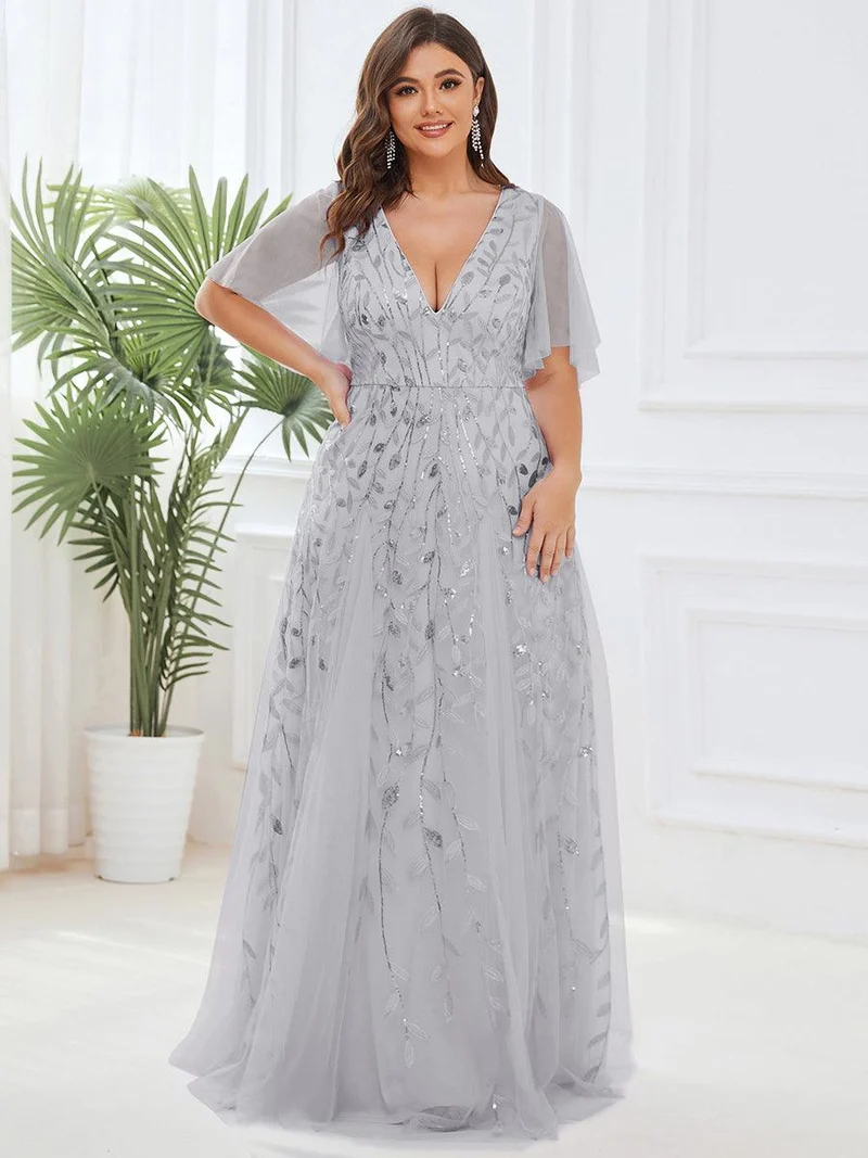 ever ASTRAL|Robe de soirée de mariage à col en V et manches à volants
