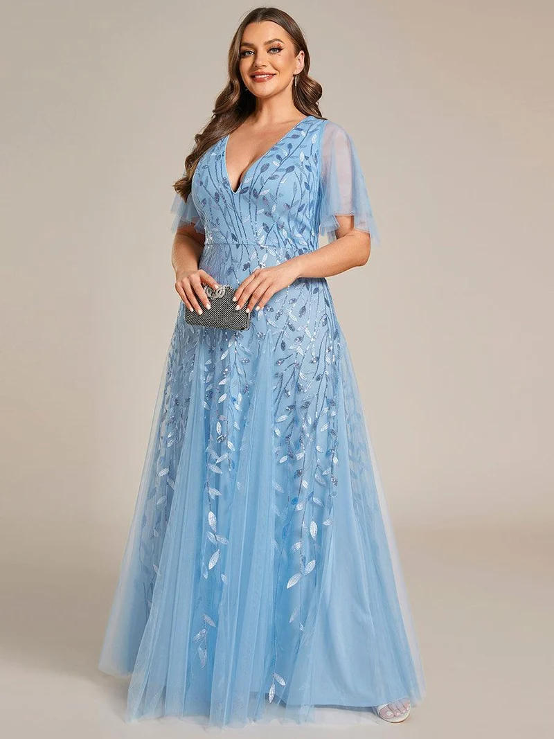 ever ASTRAL|Robe de soirée de mariage à col en V et manches à volants