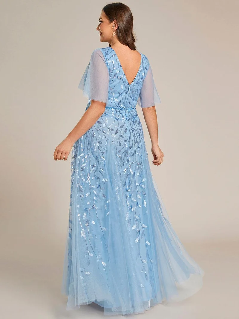 ever ASTRAL|Robe de soirée de mariage à col en V et manches à volants