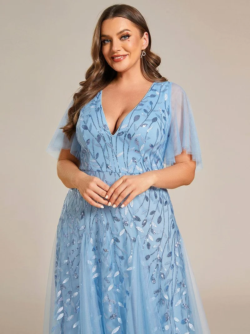 ever ASTRAL|Robe de soirée de mariage à col en V et manches à volants