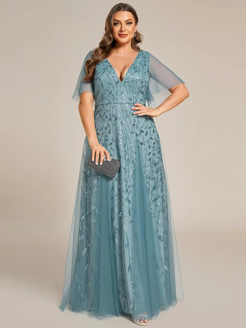 ever ASTRAL|Robe de soirée de mariage à col en V et manches à volants