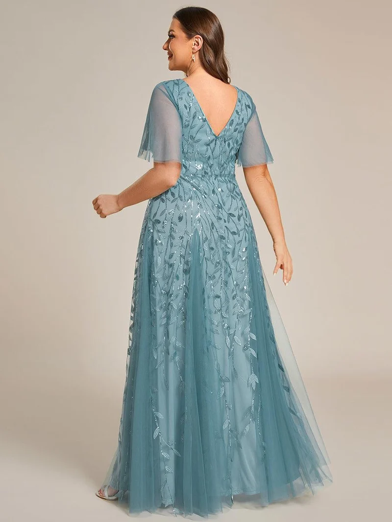 ever ASTRAL|Robe de soirée de mariage à col en V et manches à volants