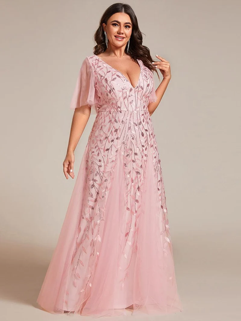 ever ASTRAL|Robe de soirée de mariage à col en V et manches à volants