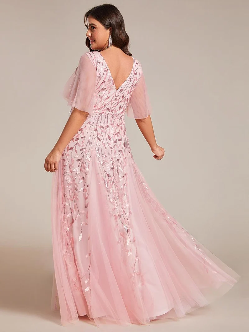 ever ASTRAL|Robe de soirée de mariage à col en V et manches à volants