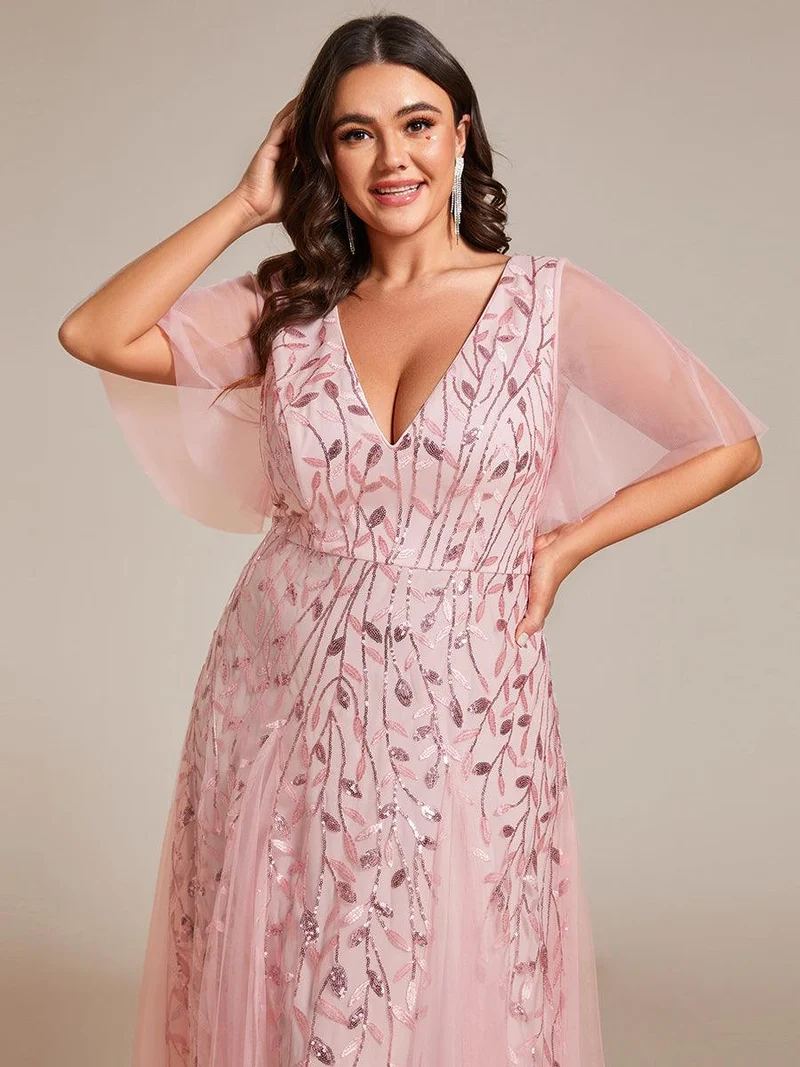 ever ASTRAL|Robe de soirée de mariage à col en V et manches à volants