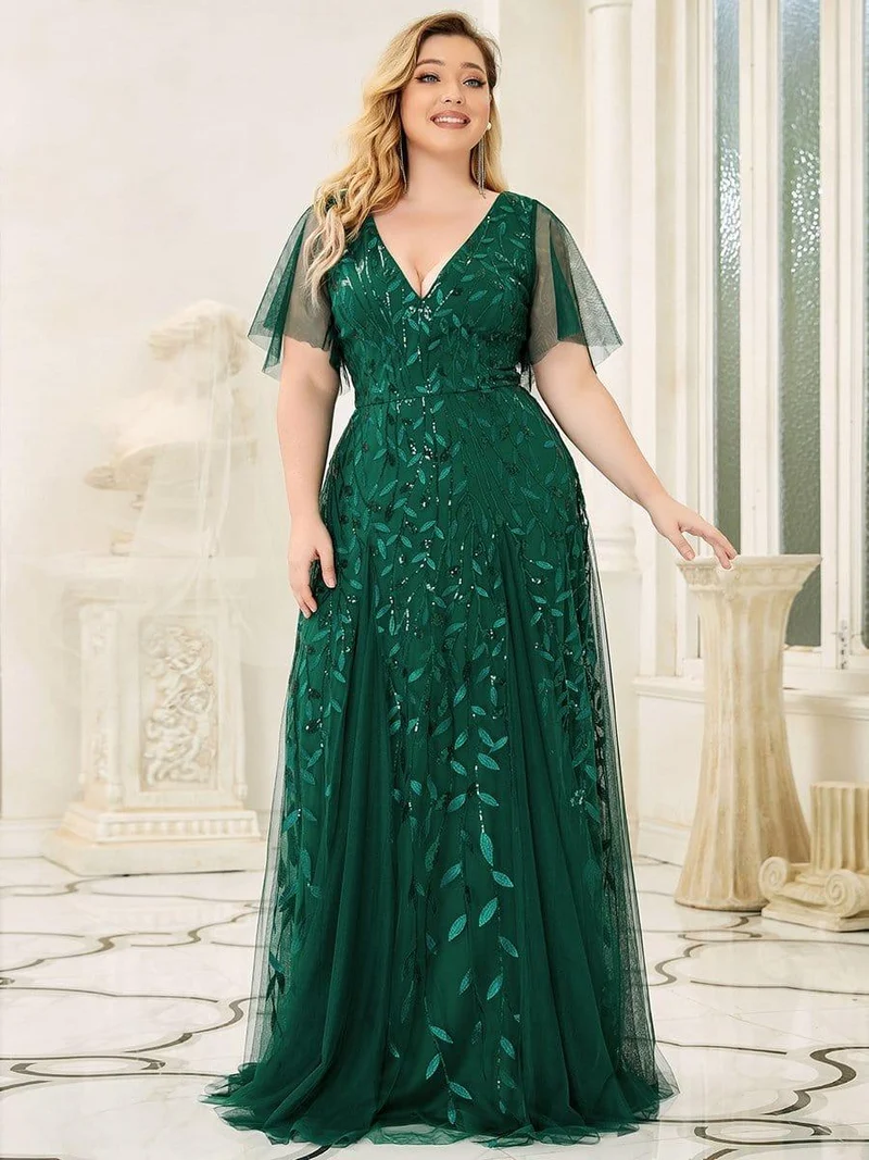 ever ASTRAL|Robe de soirée de mariage à col en V et manches à volants