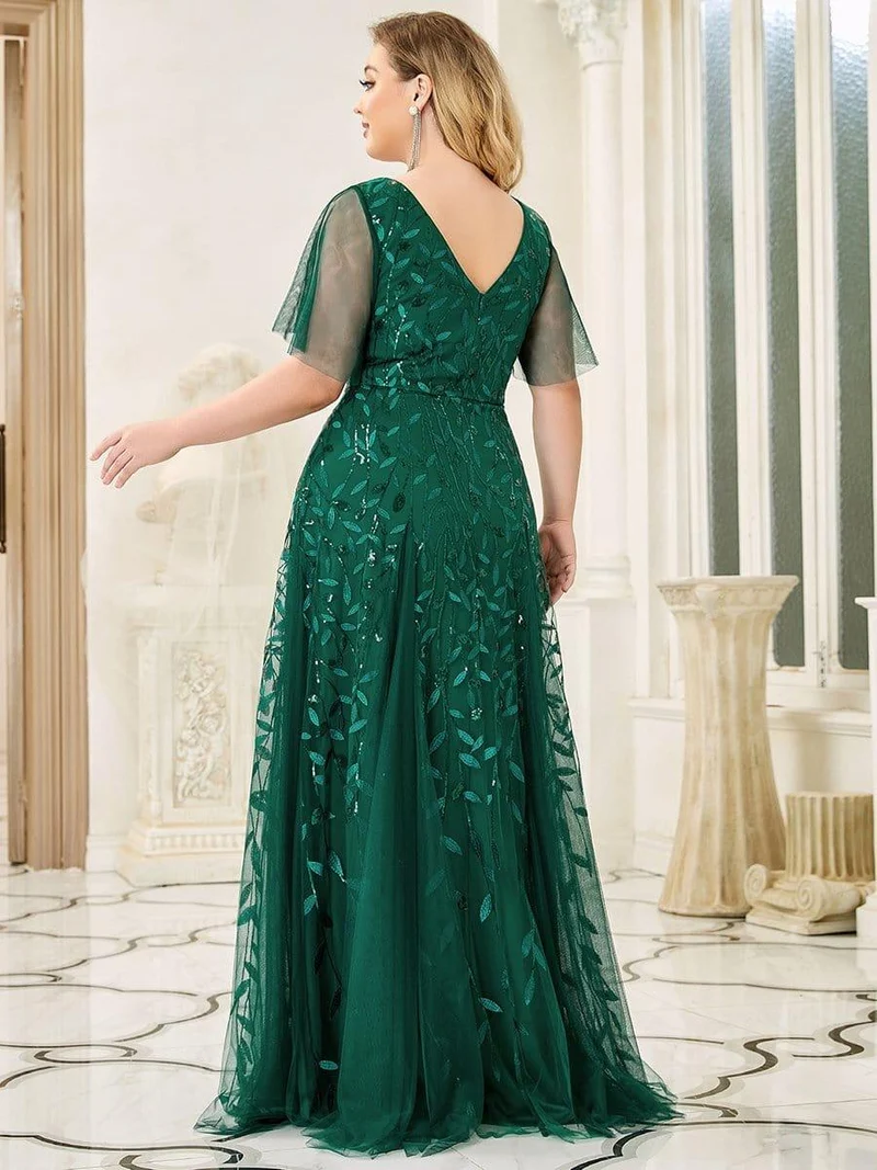 ever ASTRAL|Robe de soirée de mariage à col en V et manches à volants