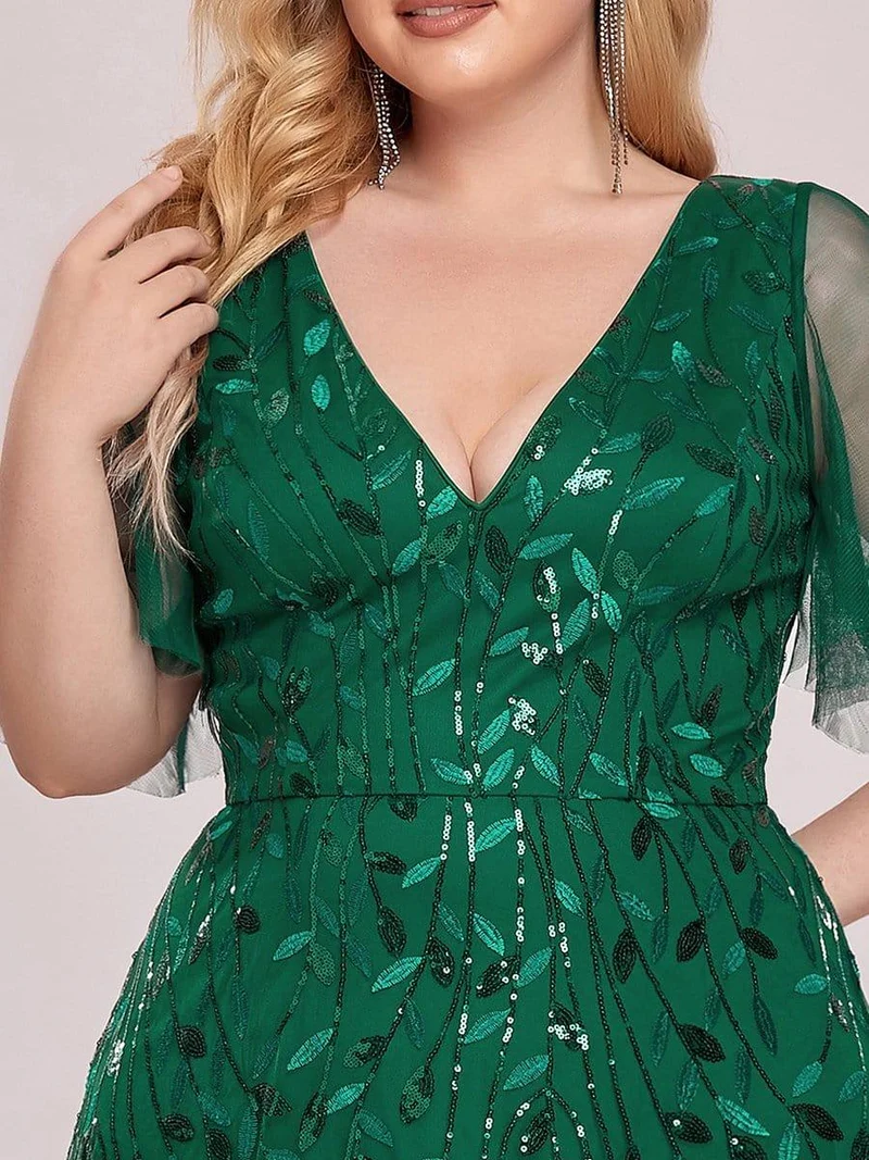 ever ASTRAL|Robe de soirée de mariage à col en V et manches à volants