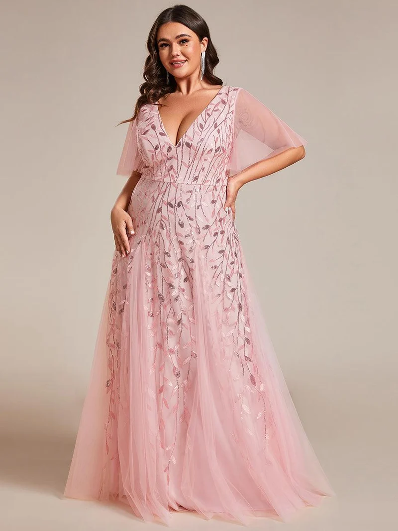 ever ASTRAL|Robe de soirée de mariage à col en V et manches à volants