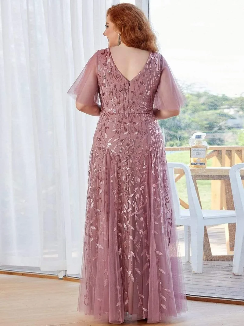 ever ASTRAL|Robe de soirée de mariage à col en V et manches à volants
