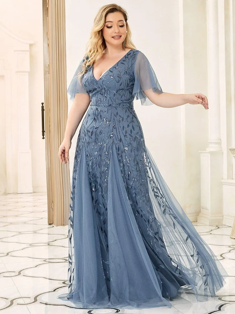 ever ASTRAL|Robe de soirée de mariage à col en V et manches à volants