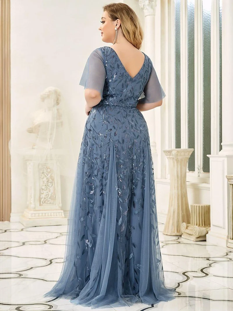 ever ASTRAL|Robe de soirée de mariage à col en V et manches à volants