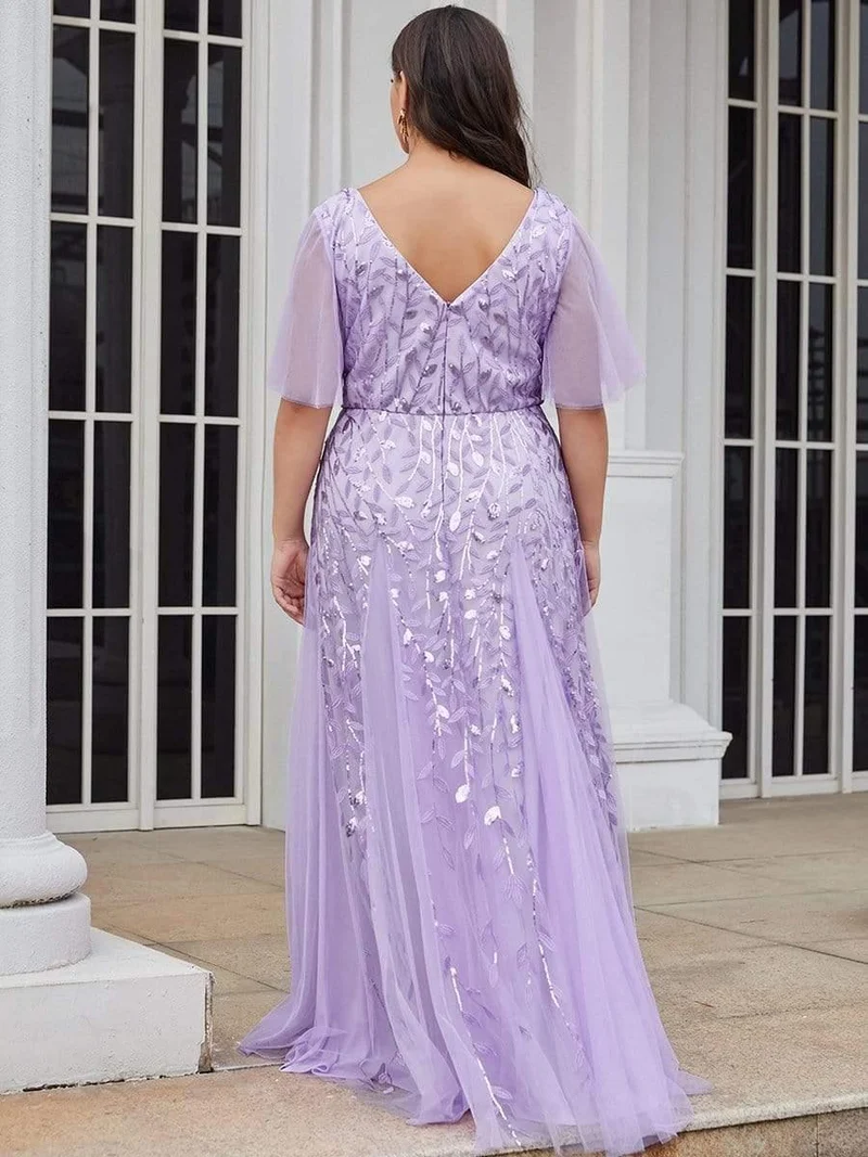ever ASTRAL|Robe de soirée de mariage à col en V et manches à volants