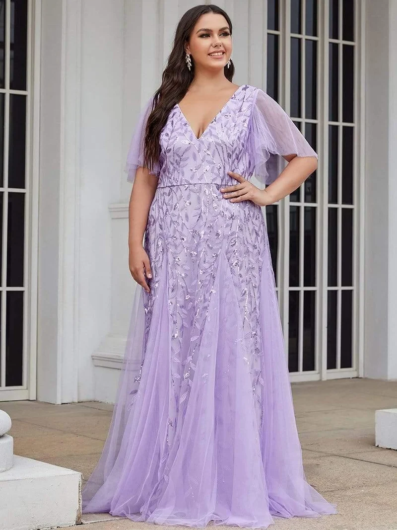 ever ASTRAL|Robe de soirée de mariage à col en V et manches à volants