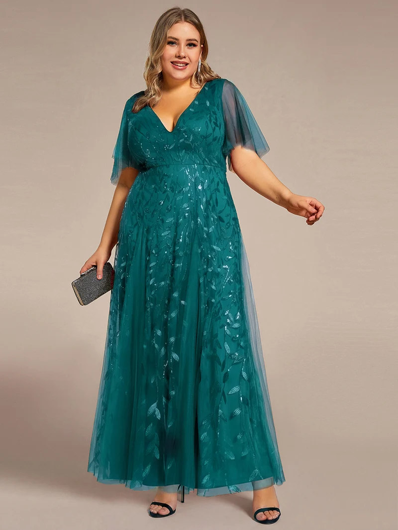 ever ASTRAL|Robe de soirée de mariage à col en V et manches à volants