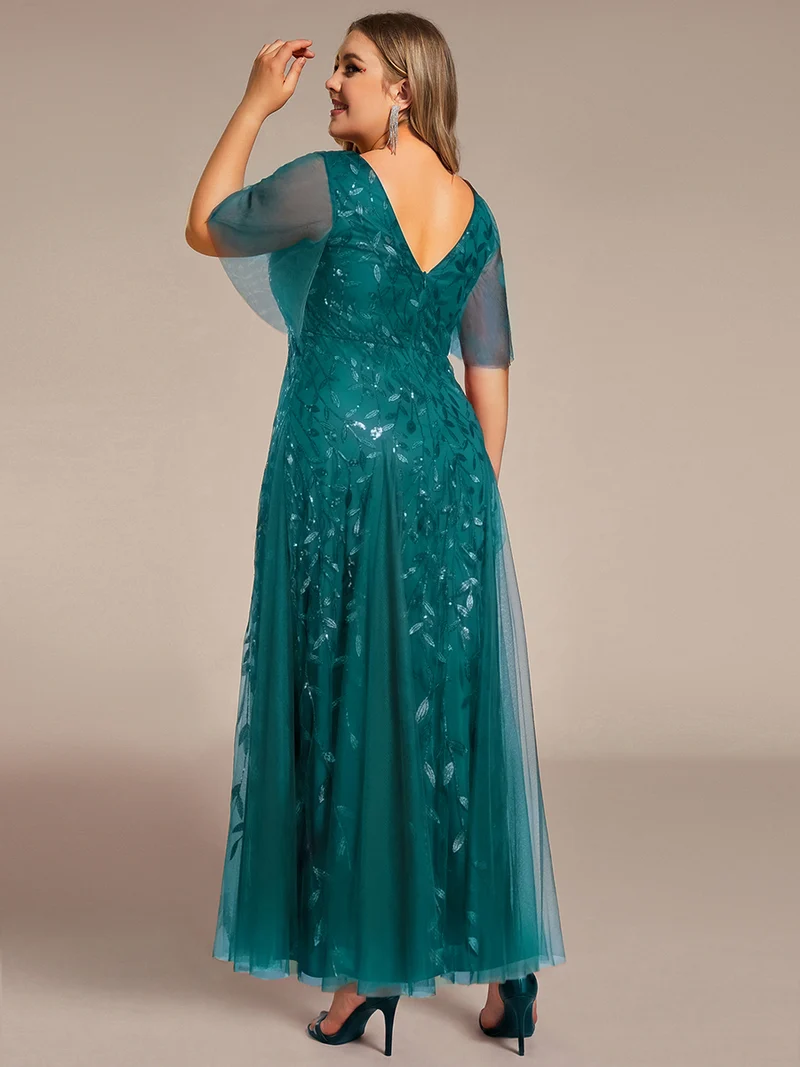 ever ASTRAL|Robe de soirée de mariage à col en V et manches à volants