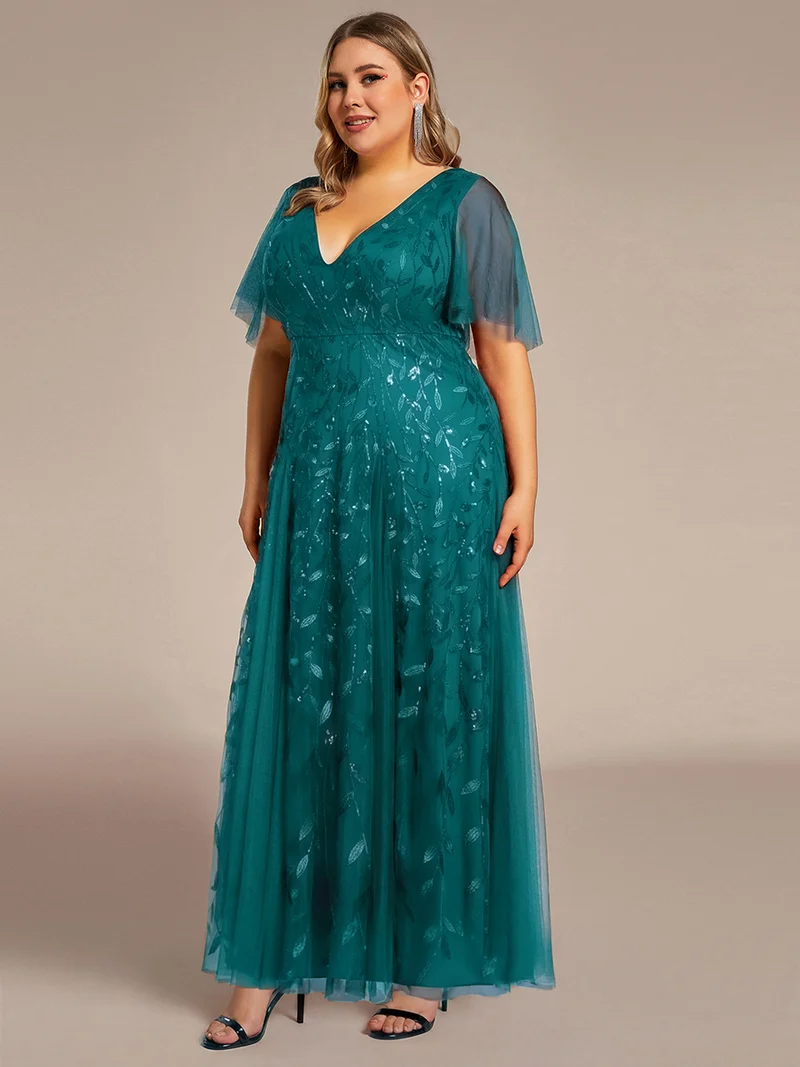 ever ASTRAL|Robe de soirée de mariage à col en V et manches à volants