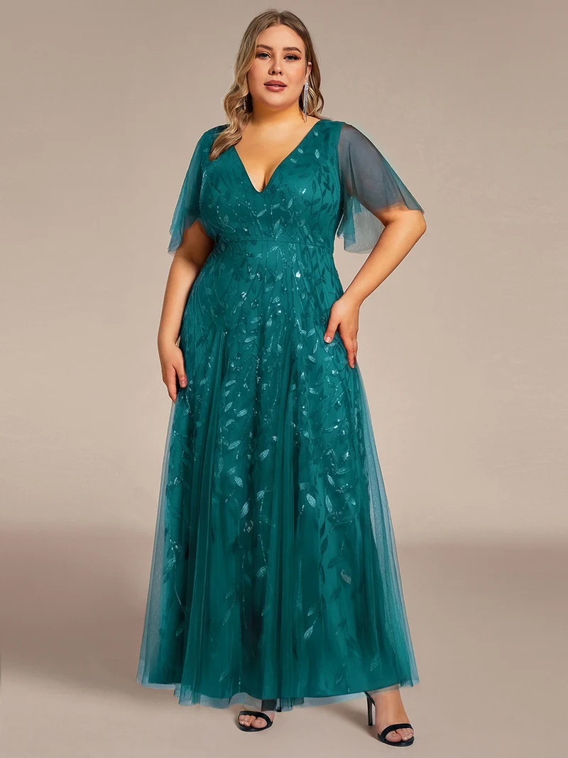 ever ASTRAL|Robe de soirée de mariage à col en V et manches à volants