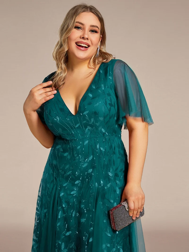 ever ASTRAL|Robe de soirée de mariage à col en V et manches à volants