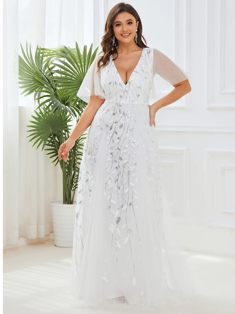 ever ASTRAL|Robe de soirée de mariage à col en V et manches à volants