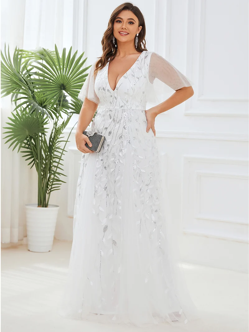 ever ASTRAL|Robe de soirée de mariage à col en V et manches à volants