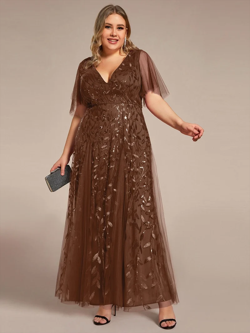 ever ASTRAL|Robe de soirée de mariage à col en V et manches à volants