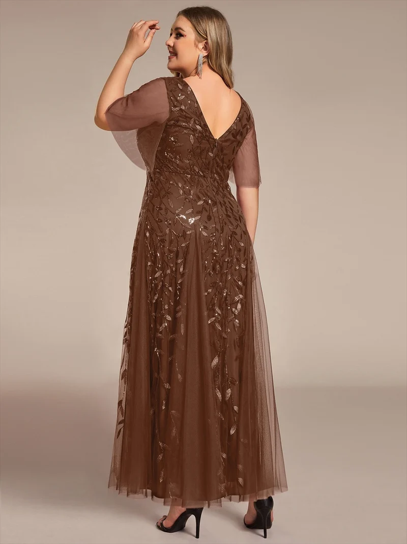 ever ASTRAL|Robe de soirée de mariage à col en V et manches à volants
