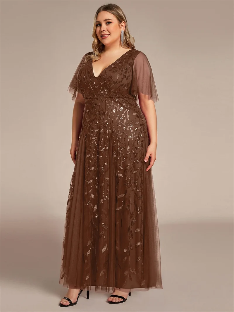 ever ASTRAL|Robe de soirée de mariage à col en V et manches à volants
