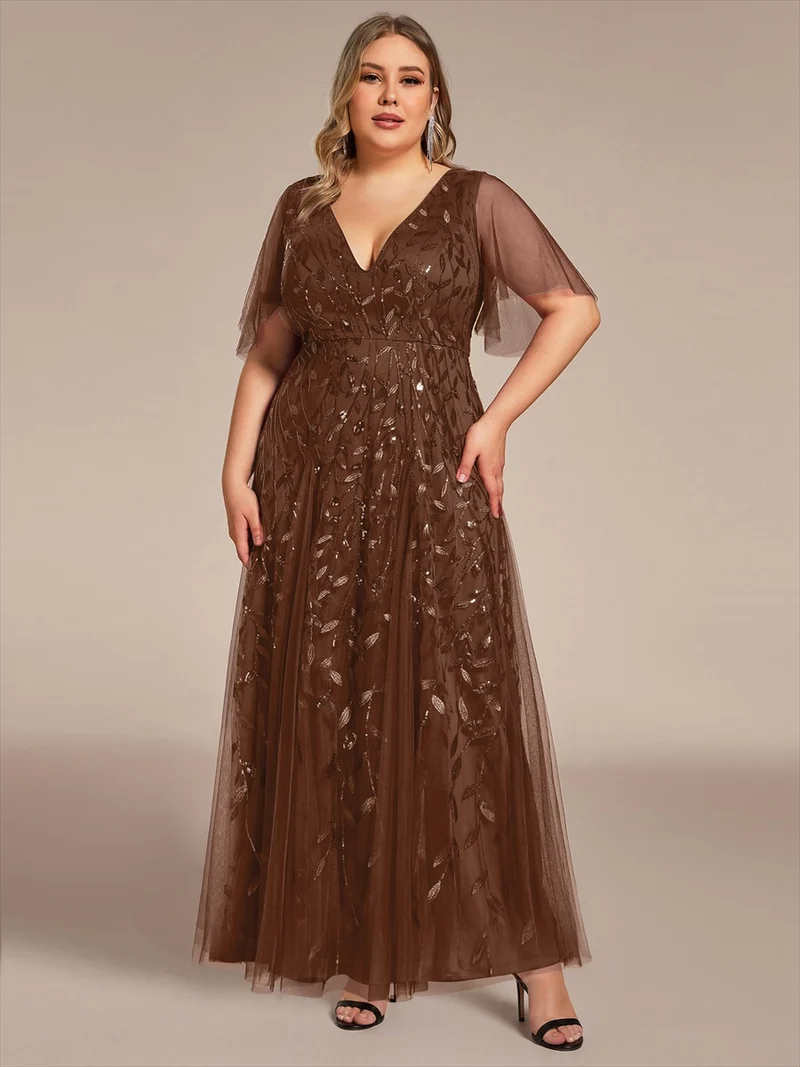 ever ASTRAL|Robe de soirée de mariage à col en V et manches à volants