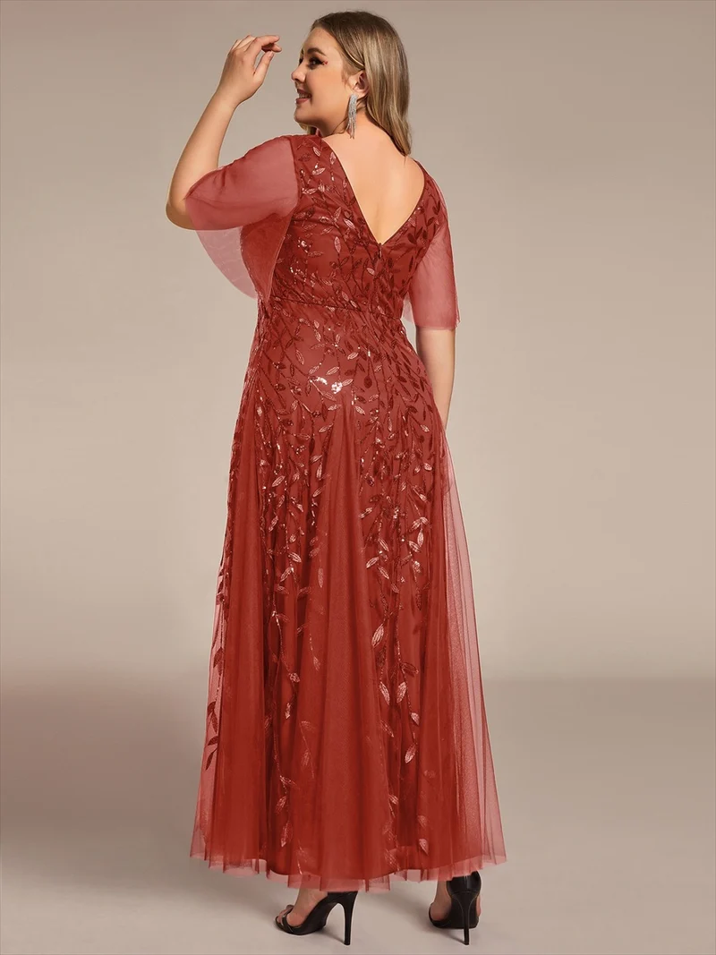 ever ASTRAL|Robe de soirée de mariage à col en V et manches à volants