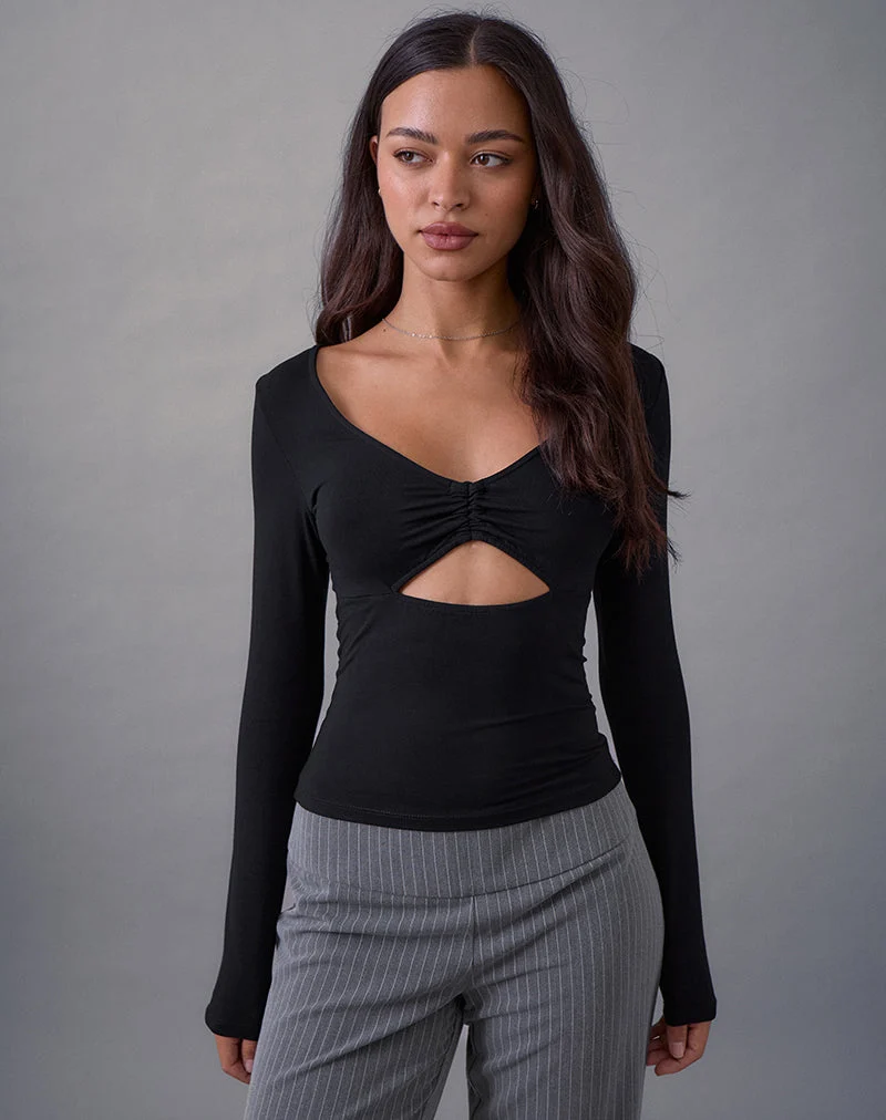 Nyala Long Sleeve Cutout Top in Rayon Jersey Black