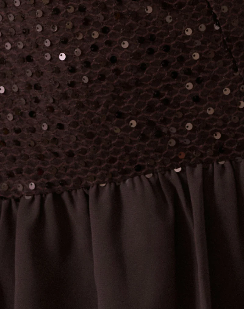 Robe corset Tinosa à volants et paillettes marron