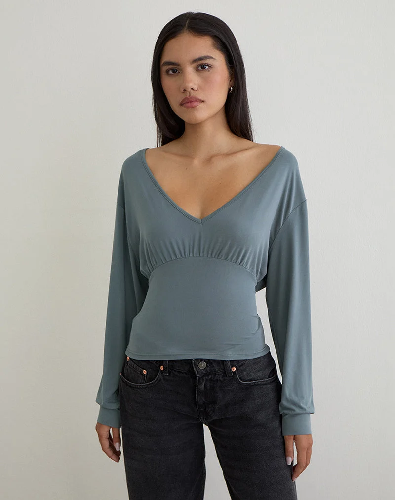 Top Romari, bleu cendré