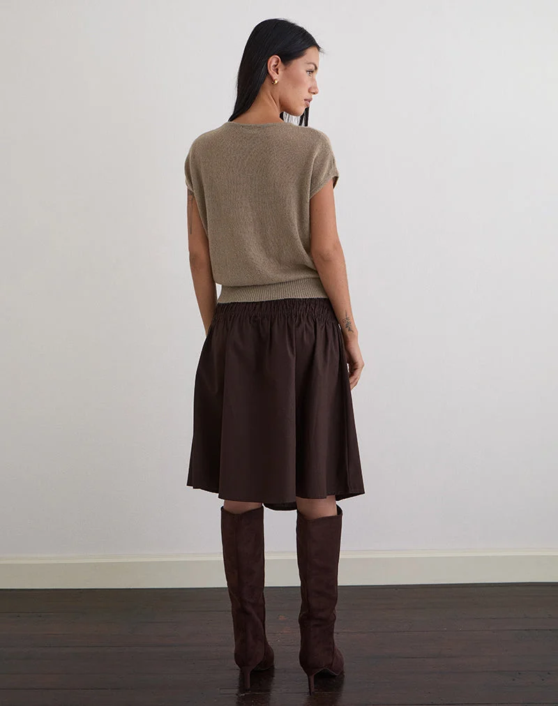 Jupe midi Neleta en popeline chocolat amer