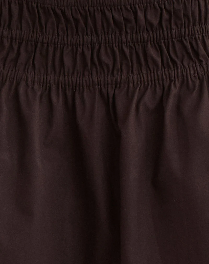 Jupe midi Neleta en popeline chocolat amer
