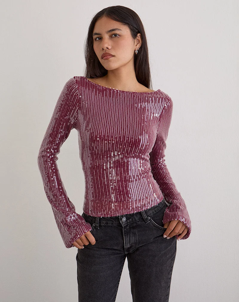 Haut à manches longues Jalwa en sequins marron