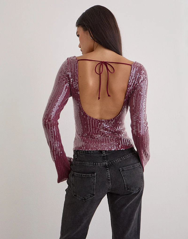 Haut à manches longues Jalwa en sequins marron
