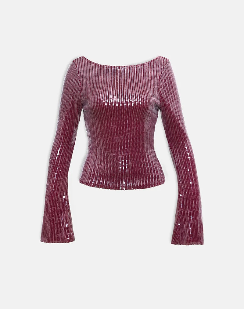 Haut à manches longues Jalwa en sequins marron