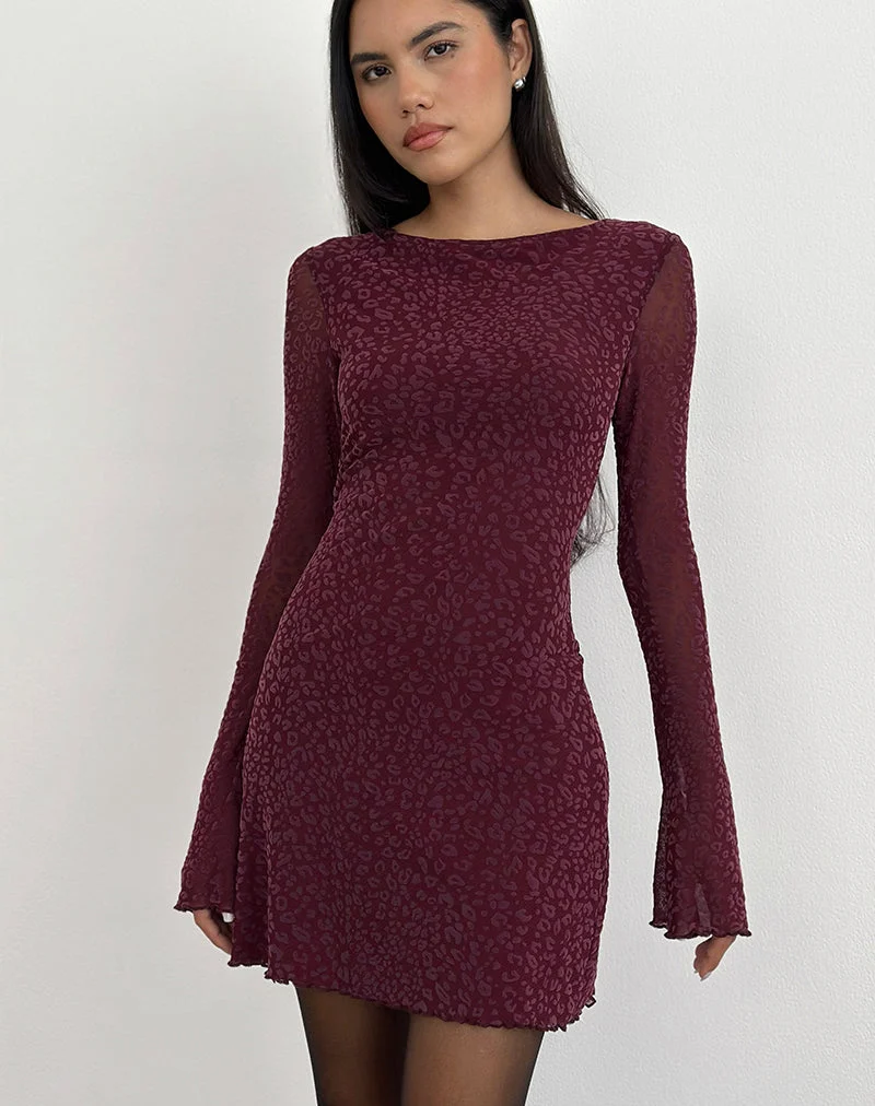 Mini robe à manches longues Dasa en Flock Mini Leopard Plum