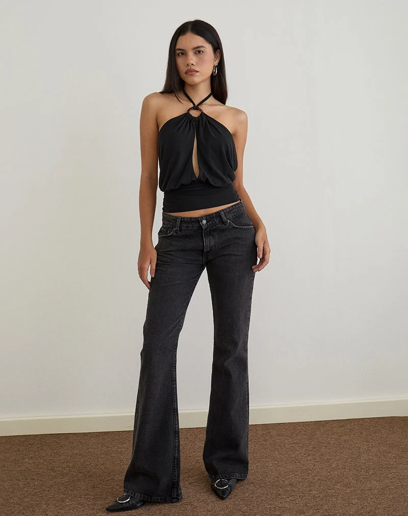 Karise Plunge Top in Cupro Black