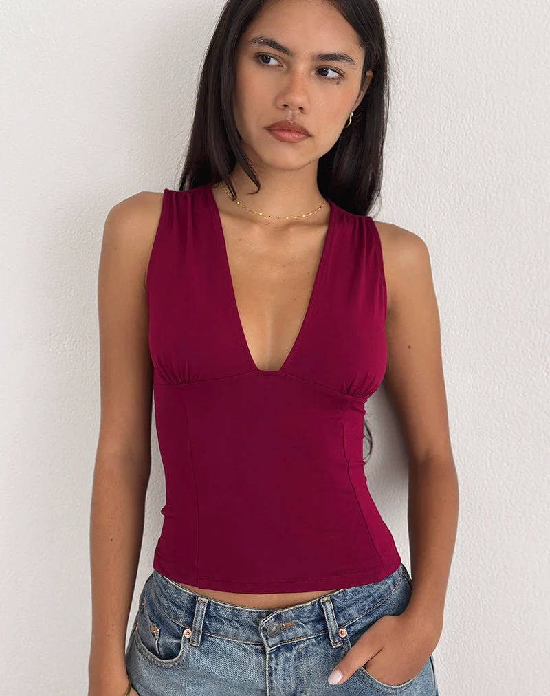 Haut plongeant Lynod en rayonne bordeaux