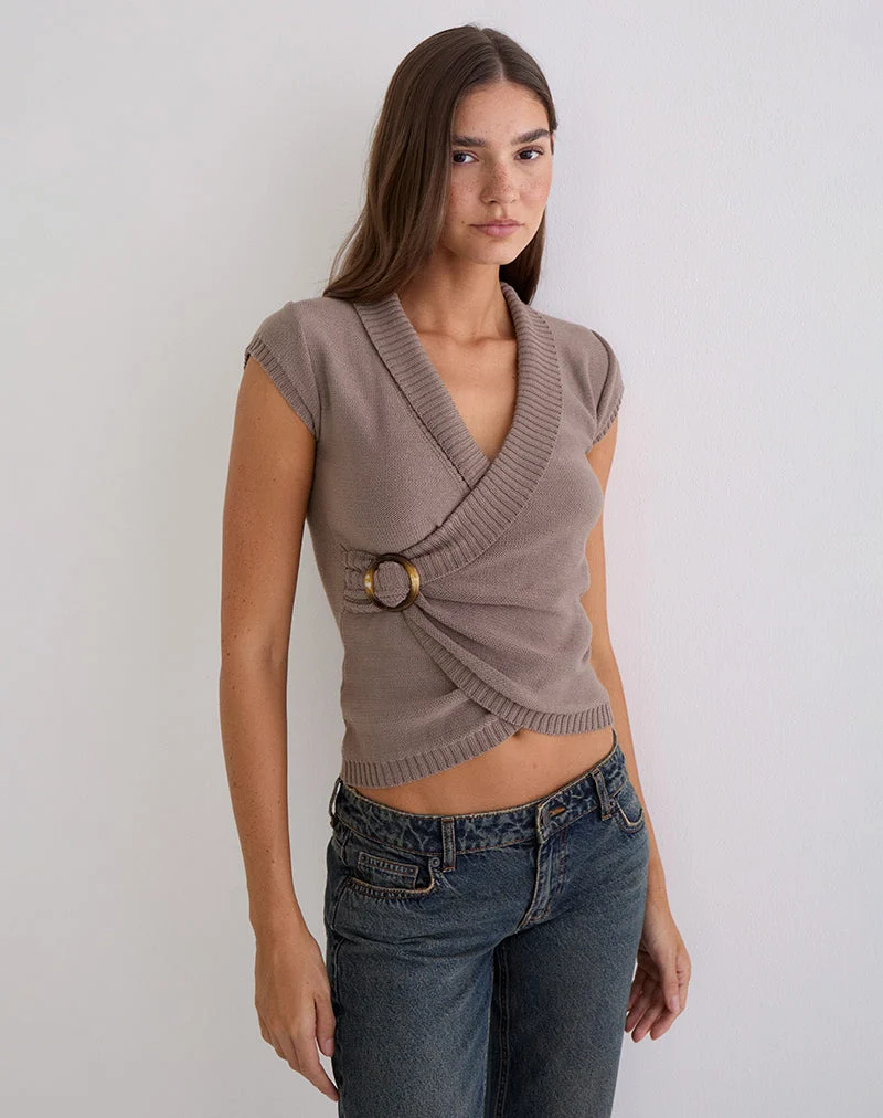 Haut Malya avec boucle en tricot taupe